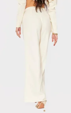 Hot PrettyLittleThing Woven Pleated Mid Rise Wide Leg Pants Cream