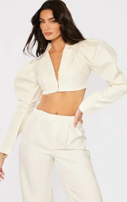 Hot PrettyLittleThing Woven Pleated Mid Rise Wide Leg Pants Cream
