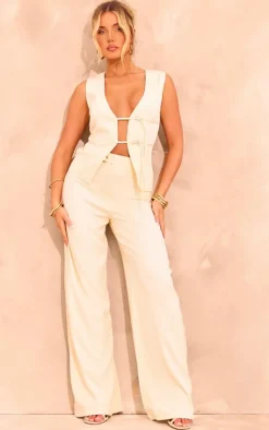 Clearance PrettyLittleThing Woven Tailored Belt Detail Vest Cream