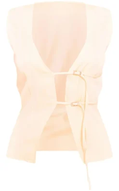Clearance PrettyLittleThing Woven Tailored Belt Detail Vest Cream