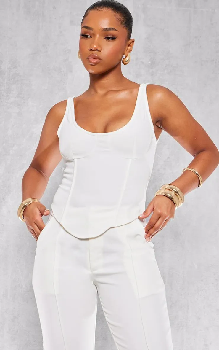 Online PrettyLittleThing Woven Tailored Corset Top Cream