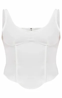 Online PrettyLittleThing Woven Tailored Corset Top Cream