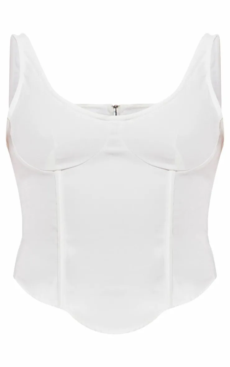 Online PrettyLittleThing Woven Tailored Corset Top Cream
