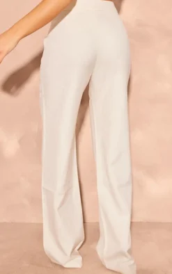 PrettyLittleThing Woven Tailored Mid Rise Wide Leg Pants Cream
