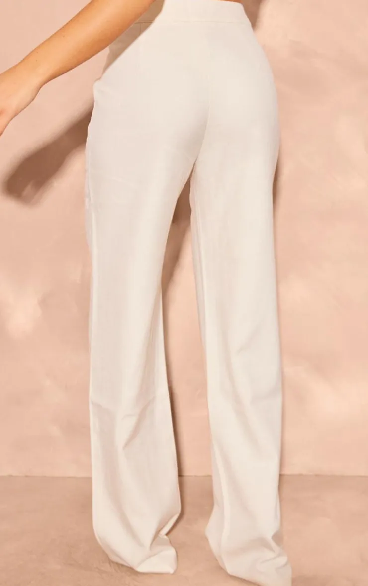 PrettyLittleThing Woven Tailored Mid Rise Wide Leg Pants Cream