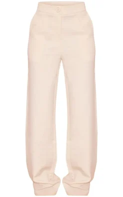 PrettyLittleThing Woven Tailored Mid Rise Wide Leg Pants Cream