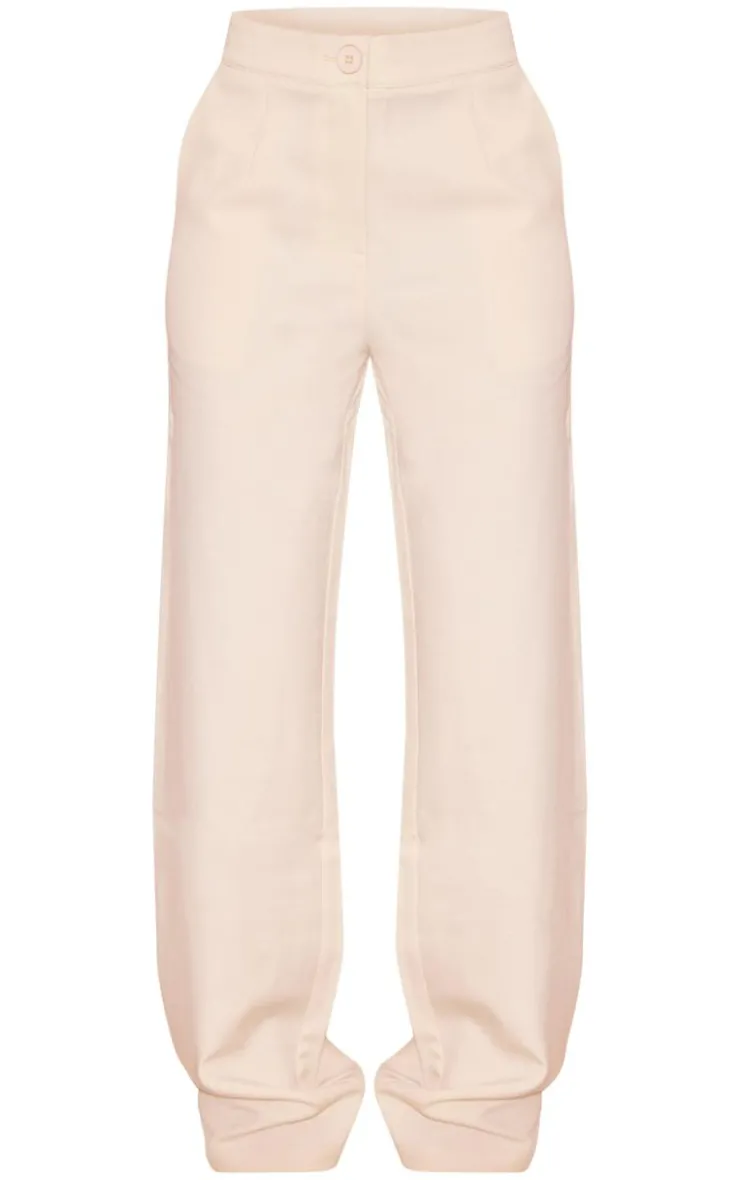 PrettyLittleThing Woven Tailored Mid Rise Wide Leg Pants Cream