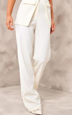 Best PrettyLittleThing Woven Tailored Straight Leg Pants Cream