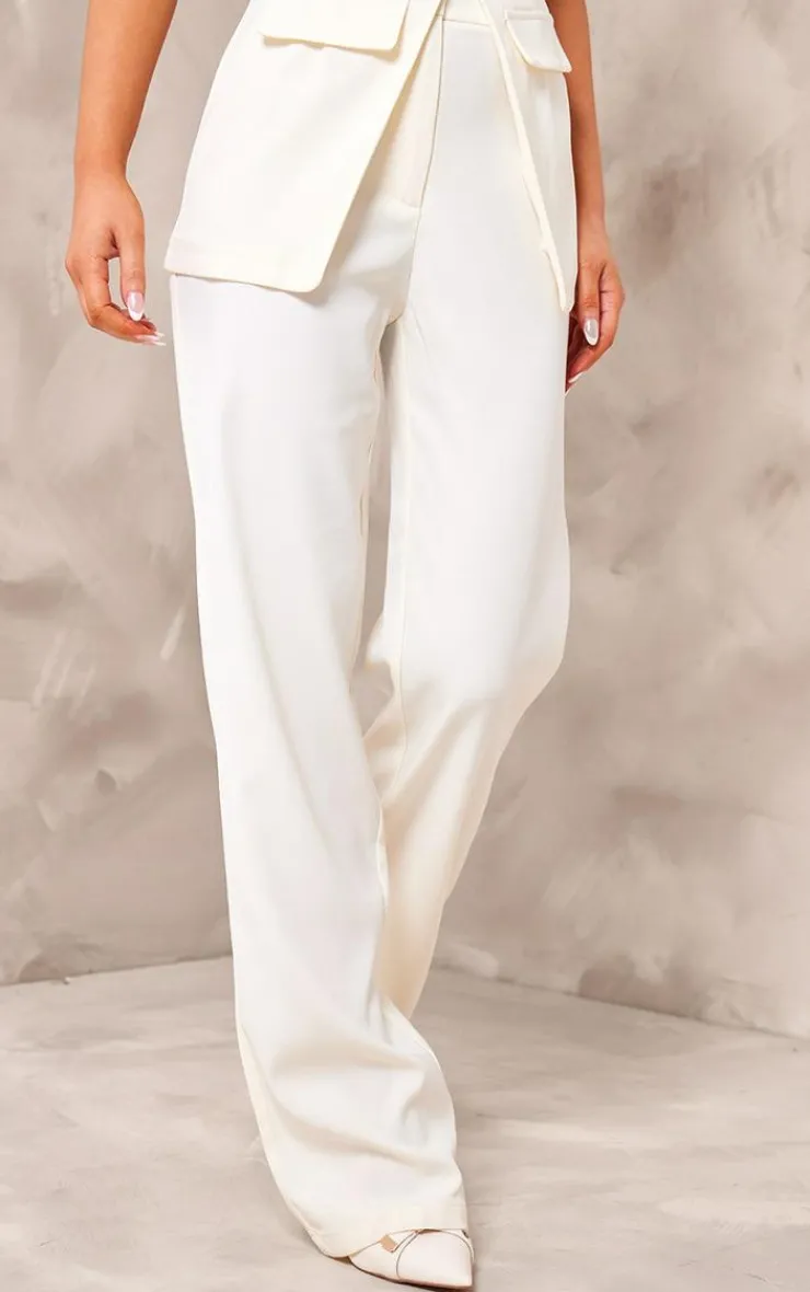 Best PrettyLittleThing Woven Tailored Straight Leg Pants Cream
