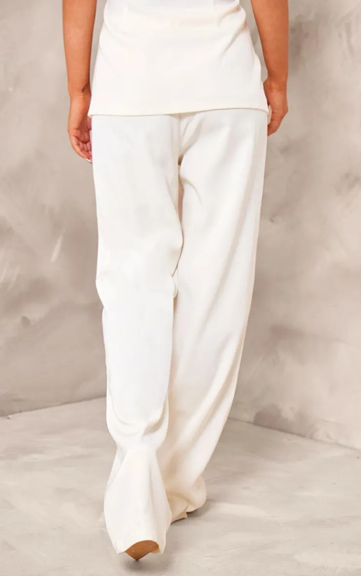 Best PrettyLittleThing Woven Tailored Straight Leg Pants Cream