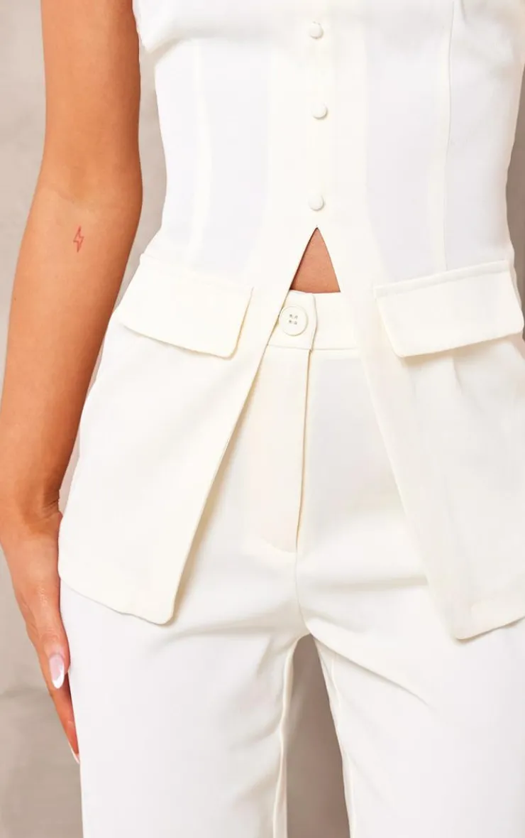 Best PrettyLittleThing Woven Tailored Straight Leg Pants Cream