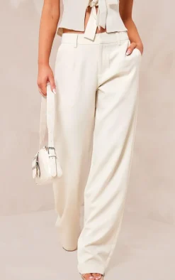 Online PrettyLittleThing Woven Tailored Straight Leg Mid Rise Pants Cream
