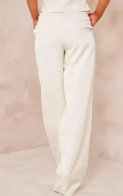 Online PrettyLittleThing Woven Tailored Straight Leg Mid Rise Pants Cream
