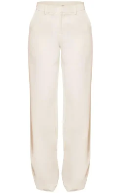 Online PrettyLittleThing Woven Tailored Straight Leg Mid Rise Pants Cream