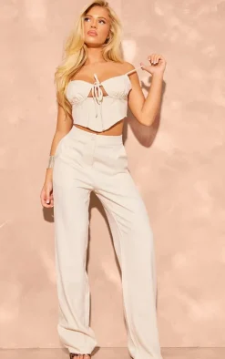 Sale PrettyLittleThing Woven Tailored Tie Detail Corset Cream