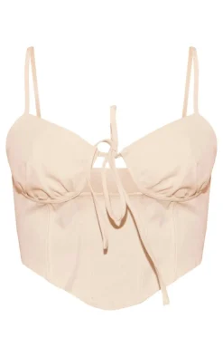 Sale PrettyLittleThing Woven Tailored Tie Detail Corset Cream