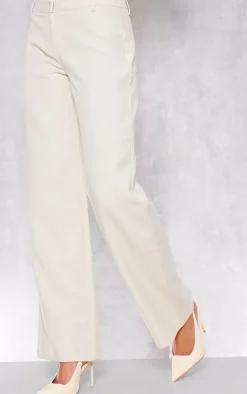 New PrettyLittleThing Woven Tailored Wide Leg Belt Detail Pants Cream