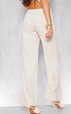 New PrettyLittleThing Woven Tailored Wide Leg Belt Detail Pants Cream