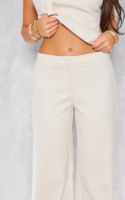 New PrettyLittleThing Woven Tailored Wide Leg Belt Detail Pants Cream