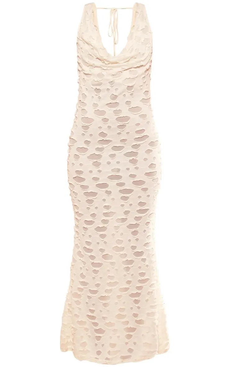 Woven Textured Cowl Neck Maxi Dress-PrettyLittleThing New