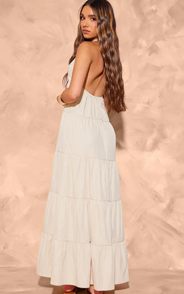 Woven Tie Halterneck Tiered Maxi Dress-PrettyLittleThing Best