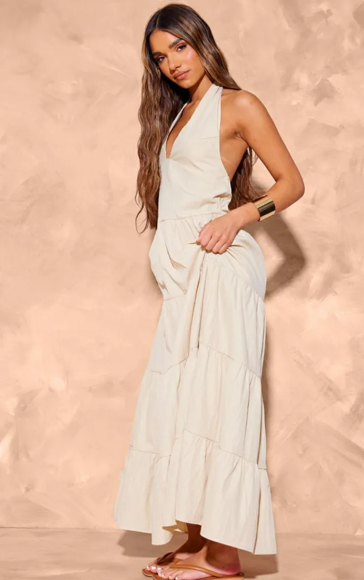 Woven Tie Halterneck Tiered Maxi Dress-PrettyLittleThing Best