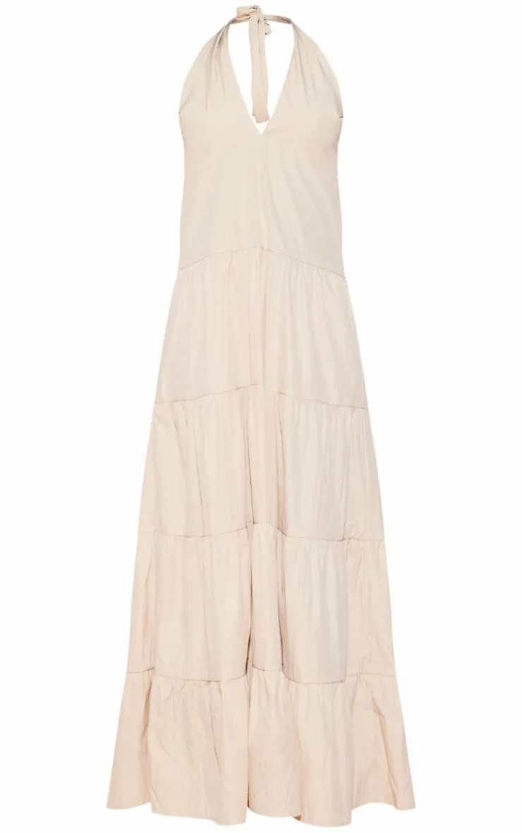 Woven Tie Halterneck Tiered Maxi Dress-PrettyLittleThing Best