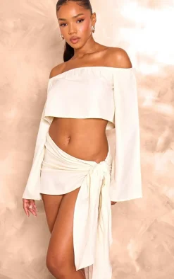 Clearance PrettyLittleThing Woven Tie Mini Skirt Cream