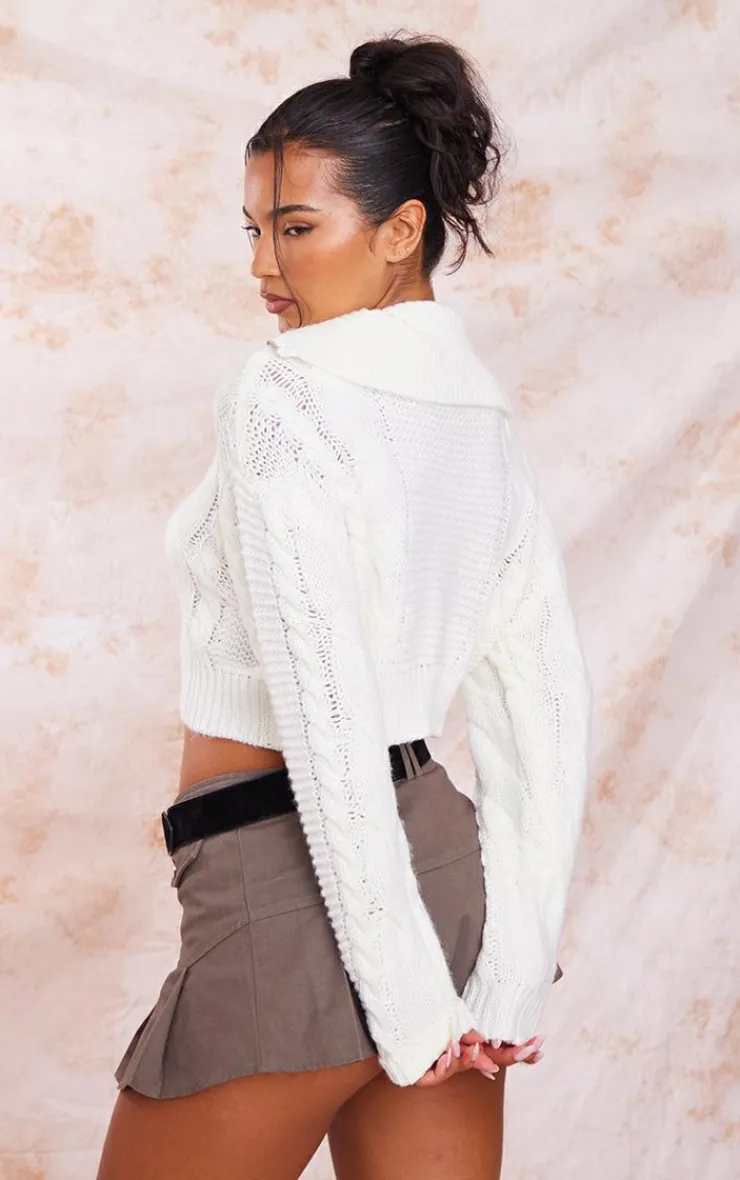 PrettyLittleThing Sweaters*Zip Up Knitted Cable Sweater