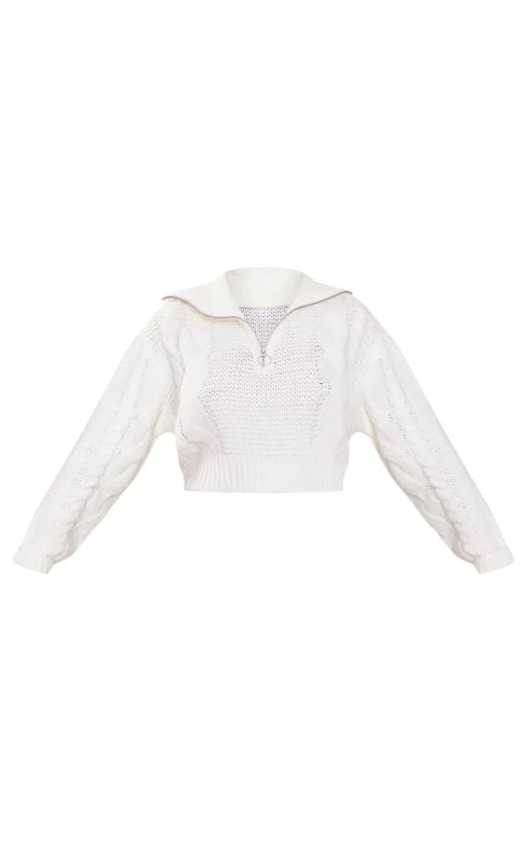 PrettyLittleThing Sweaters*Zip Up Knitted Cable Sweater