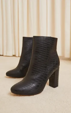 PrettyLittleThing Wide Fit Heels*Croc Wide Fit Behati Block Heeled Ankle Boot