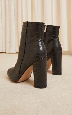 PrettyLittleThing Wide Fit Heels*Croc Wide Fit Behati Block Heeled Ankle Boot