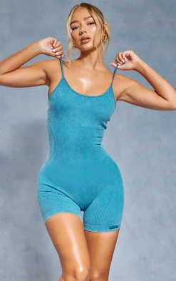 PrettyLittleThing Seamless Gym Wear*Acid Wash Seamless Rib Mini Gym Unitard