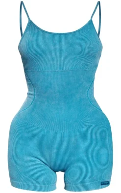 PrettyLittleThing Seamless Gym Wear*Acid Wash Seamless Rib Mini Gym Unitard