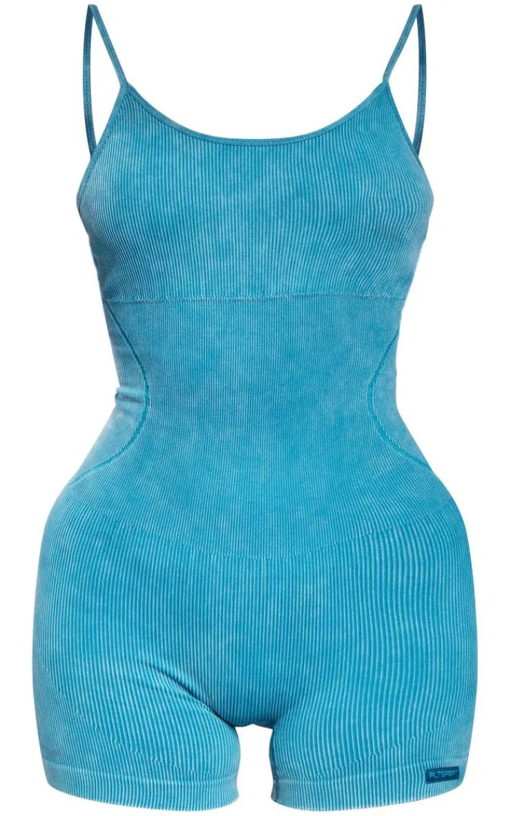 PrettyLittleThing Seamless Gym Wear*Acid Wash Seamless Rib Mini Gym Unitard