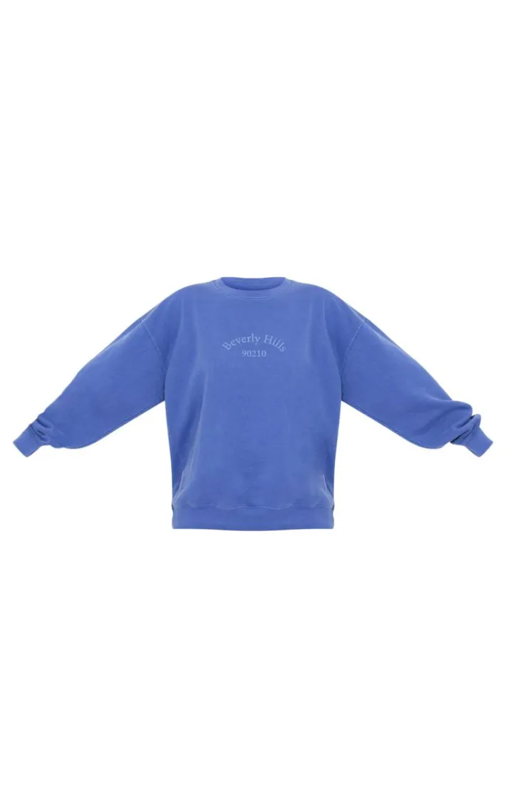 Dark Blue Beverly Hills Printed Washed Sweatshirt