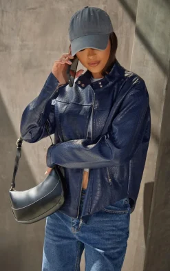 PrettyLittleThing Faux Leather Jackets*Croc Faux Leather Zip Up Jacket