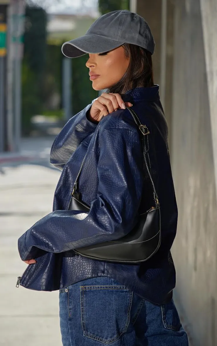 PrettyLittleThing Faux Leather Jackets*Croc Faux Leather Zip Up Jacket