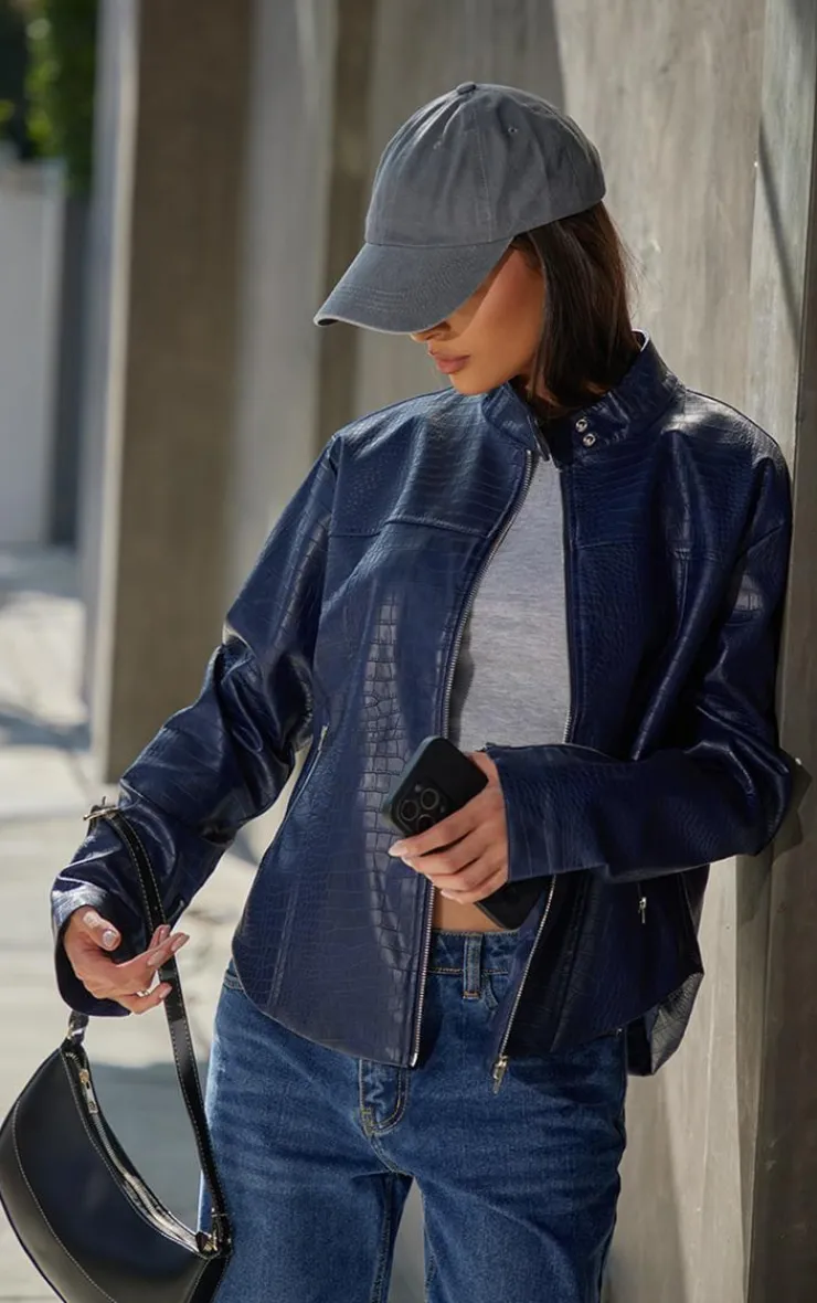 PrettyLittleThing Faux Leather Jackets*Croc Faux Leather Zip Up Jacket