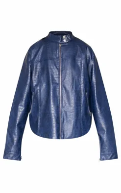 PrettyLittleThing Faux Leather Jackets*Croc Faux Leather Zip Up Jacket