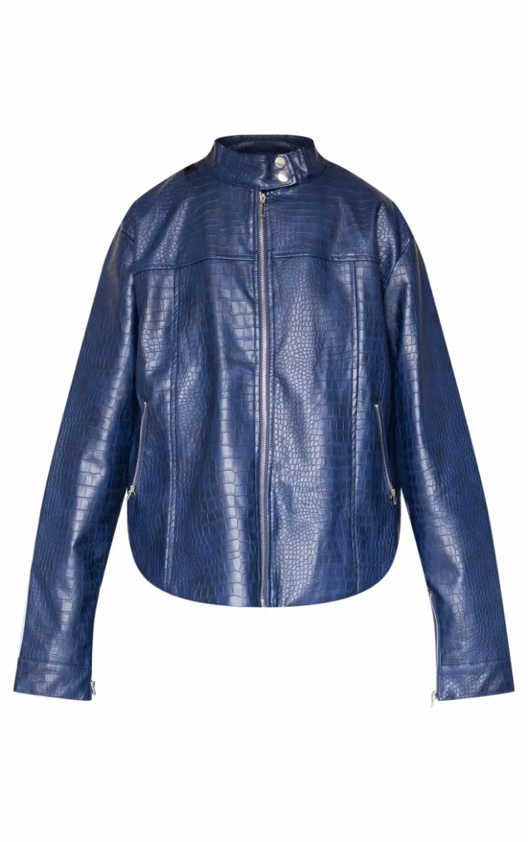 PrettyLittleThing Faux Leather Jackets*Croc Faux Leather Zip Up Jacket