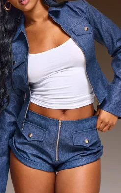 Best PrettyLittleThing Faux Denim Long Sleeve Jacket Dark Blue
