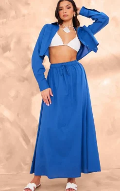 PrettyLittleThing Linen Look Cropped Pocket Detail Shirt Dark Blue