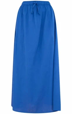 Clearance PrettyLittleThing Linen Look Drawstring Waist Maxi Skirt Dark Blue