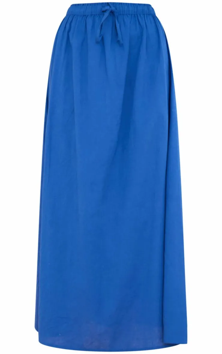 Clearance PrettyLittleThing Linen Look Drawstring Waist Maxi Skirt Dark Blue