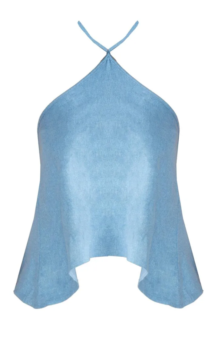 Dark Blue Premium Linen Look Halter Crop Top