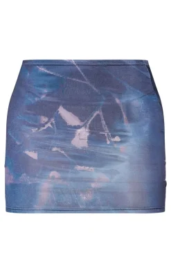 New PrettyLittleThing Print Slinky Micro Mini Skirt Dark Blue