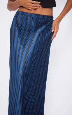 Dark Blue Printed Plisse Maxi Skirt