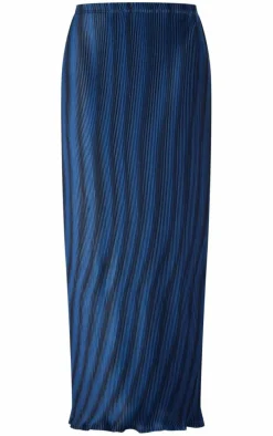 Dark Blue Printed Plisse Maxi Skirt