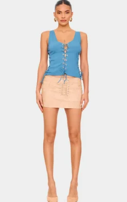 Stretch Woven Lace Up Long Top-PrettyLittleThing Outlet